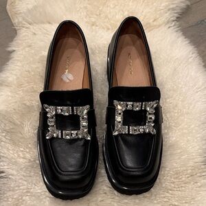 Chic Black Loafers with Sparkling Buckle